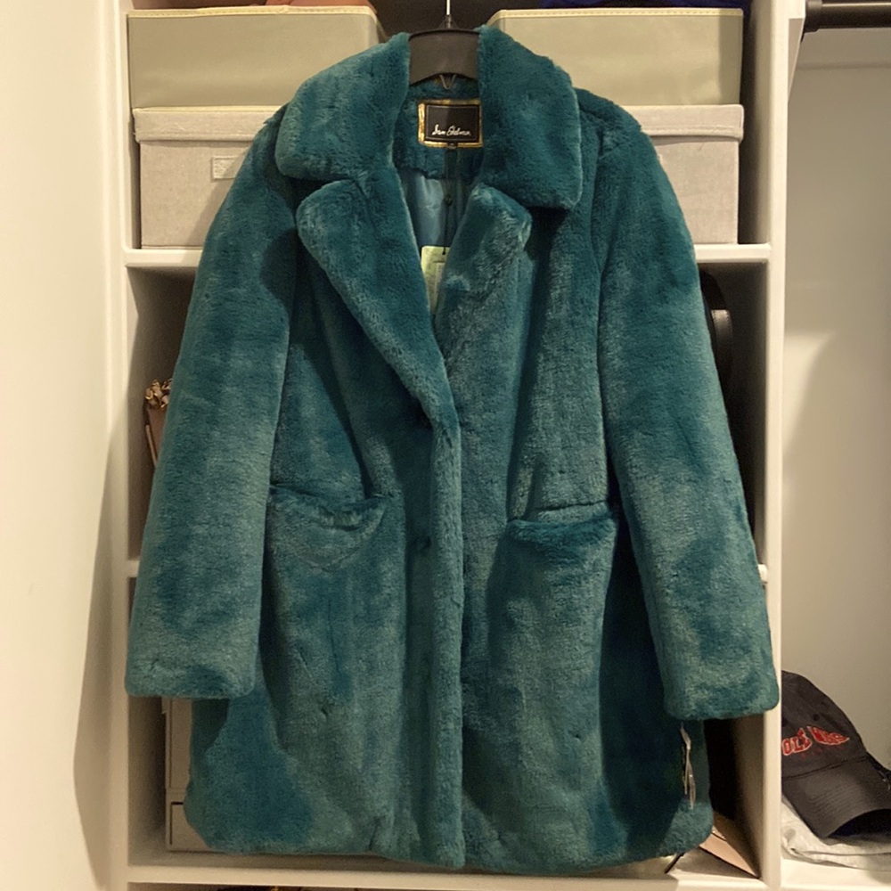 NWT Sam EdelmanFaux Fur Coat in Deep Green